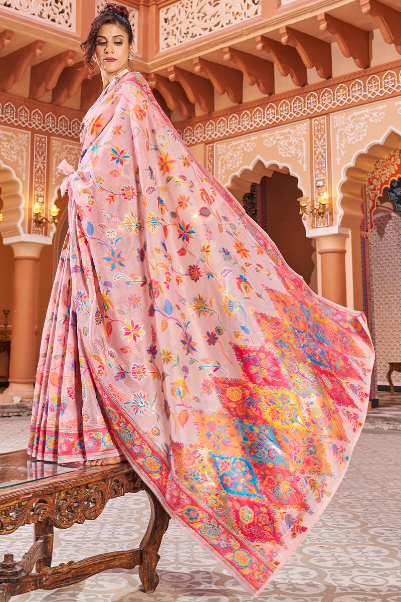 Splendiferous Baby Pink Linen Silk Saree With Efflorescence Blouse Piece