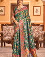 Amiable Dark Green Linen Silk Saree With Eloquence Blouse Piece