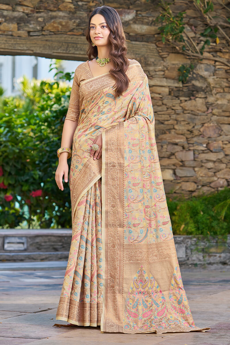 Classy Beige Pashmina saree With Inimitable Blouse Piece