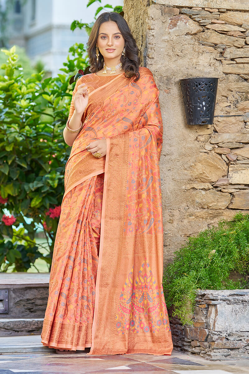 Pretty Orange Pashmina saree With Ineffable Blouse Piece