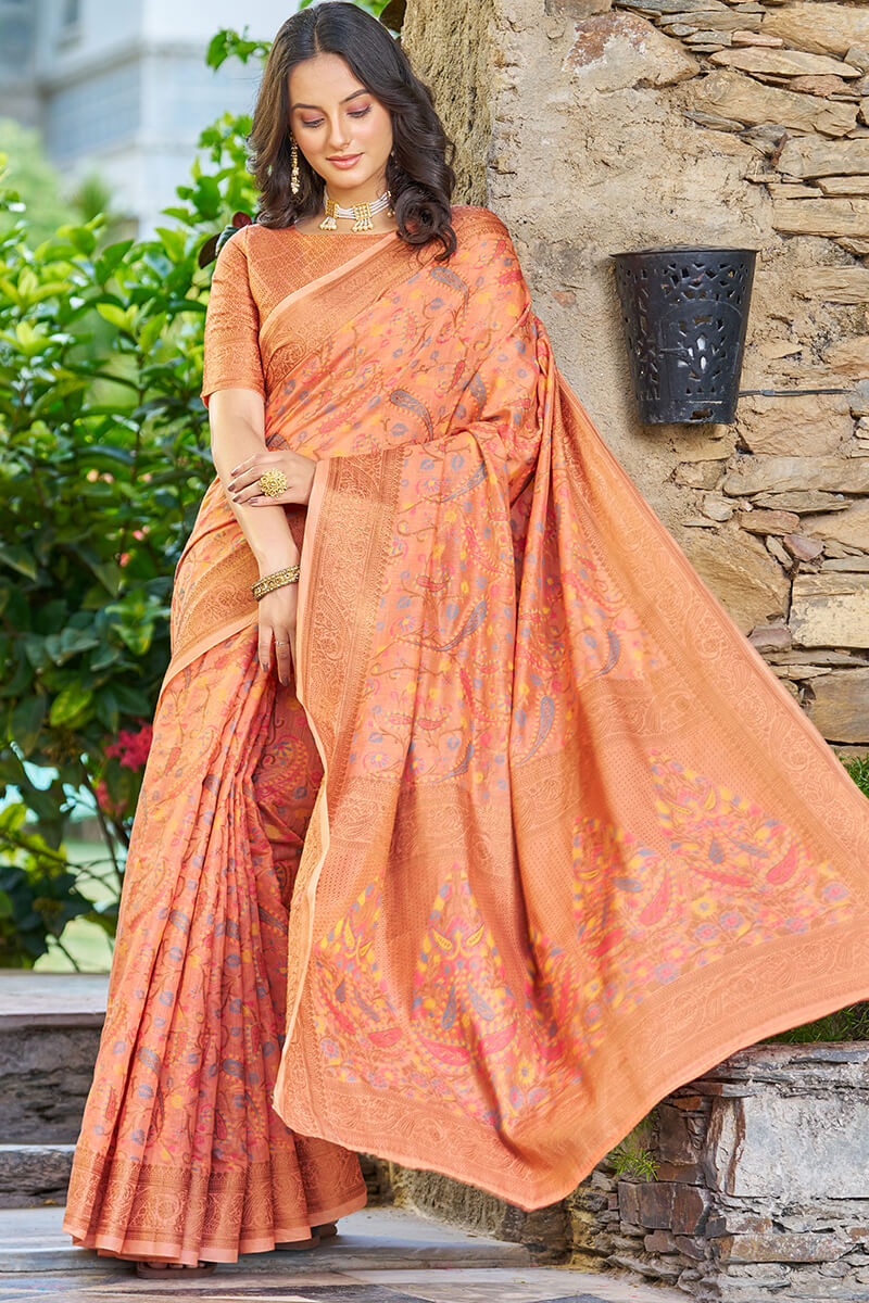 Pretty Orange Pashmina saree With Ineffable Blouse Piece