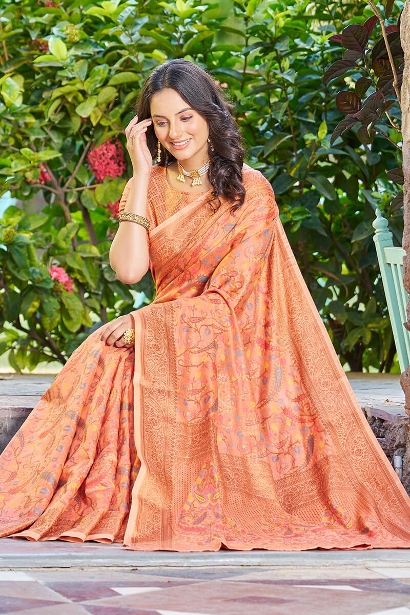 Pretty Orange Pashmina saree With Ineffable Blouse Piece