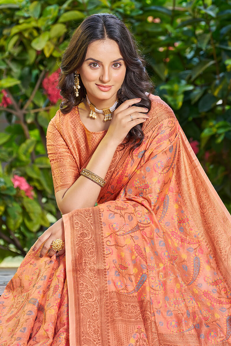 Pretty Orange Pashmina saree With Ineffable Blouse Piece