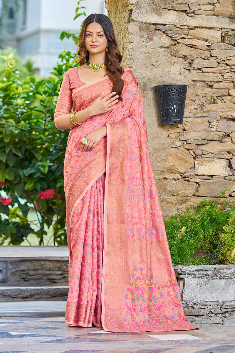 Amazing Pink Pashmina saree With Seraphic Blouse Piece