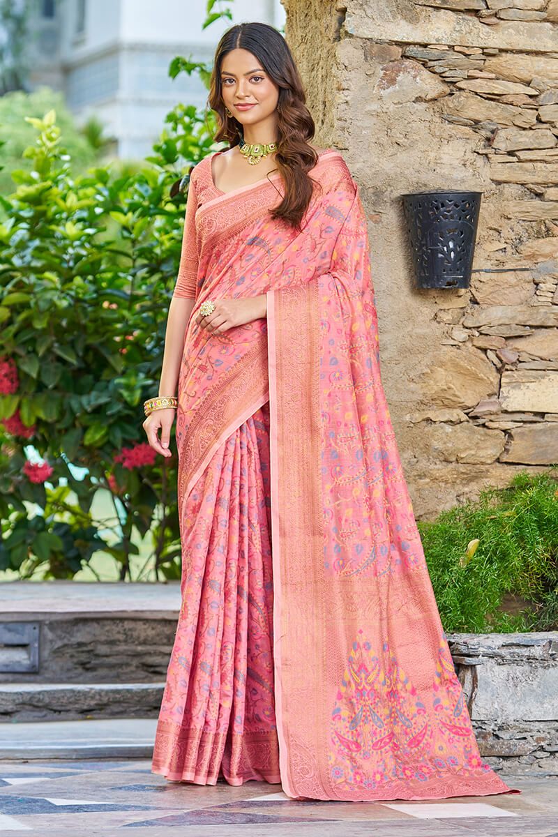 Amazing Pink Pashmina saree With Seraphic Blouse Piece