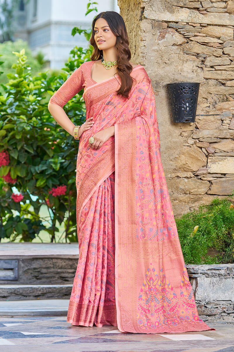 Amazing Pink Pashmina saree With Seraphic Blouse Piece