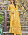 Innovative Yellow Pashmina saree With Lustrous Blouse Piece