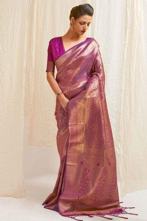 Diaphanous Purple Kanjivaram Silk Saree With Aplomb Blouse Piece