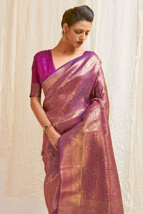 Diaphanous Purple Kanjivaram Silk Saree With Aplomb Blouse Piece