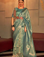 Admirable Rama Kanjivaram Silk Saree With Glittering Blouse Piece