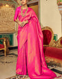 Pleasurable Dark Pink Kanjivaram Silk Saree With Desultory Blouse Piece