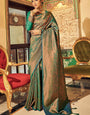 Engaging Dark Green Kanjivaram Silk Saree With Dissemble Blouse Piece