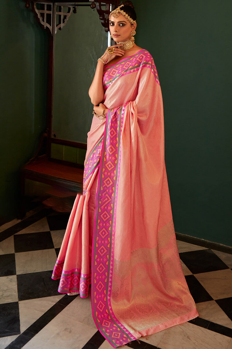 Staggering Light Pink Kanjivaram Silk Saree With Desuetude Blouse Piece