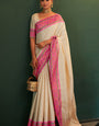 Super classy Beige Kanjivaram Silk Saree With Incomparable Blouse Piece