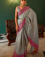 A dreamy Grey Kanjivaram Silk Saree With Prodigal Blouse Piece