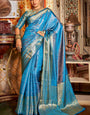 Most Flattering Firozi Kanjivaram Silk Saree With Splendorous Blouse Piece