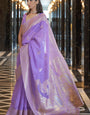 Entrancing Lavender Cotton Silk Saree With Transcendent Blouse Piece