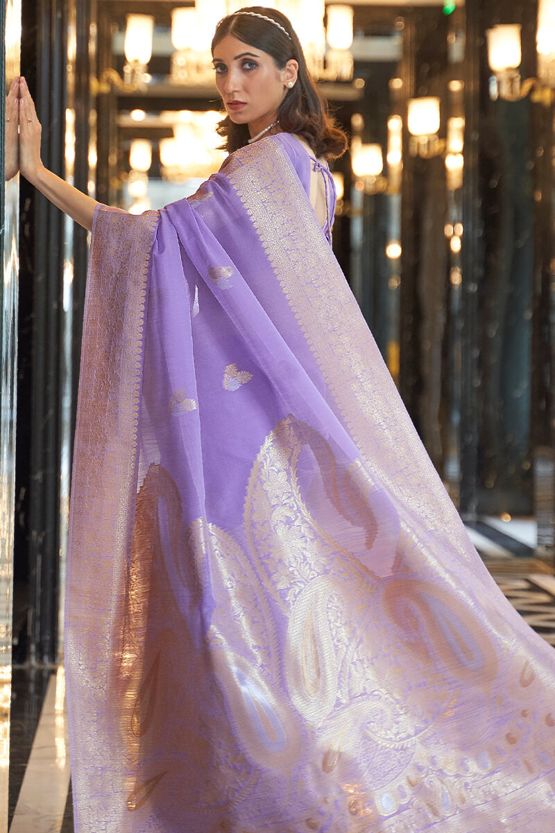 Entrancing Lavender Cotton Silk Saree With Transcendent Blouse Piece