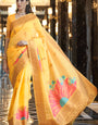 Inspiring Yellow Cotton Silk Saree With Imaginative Blouse Piece