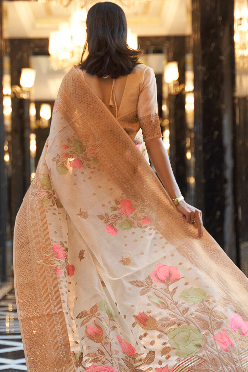 Twirling Beige Cotton Silk Saree With Tempting Blouse Piece