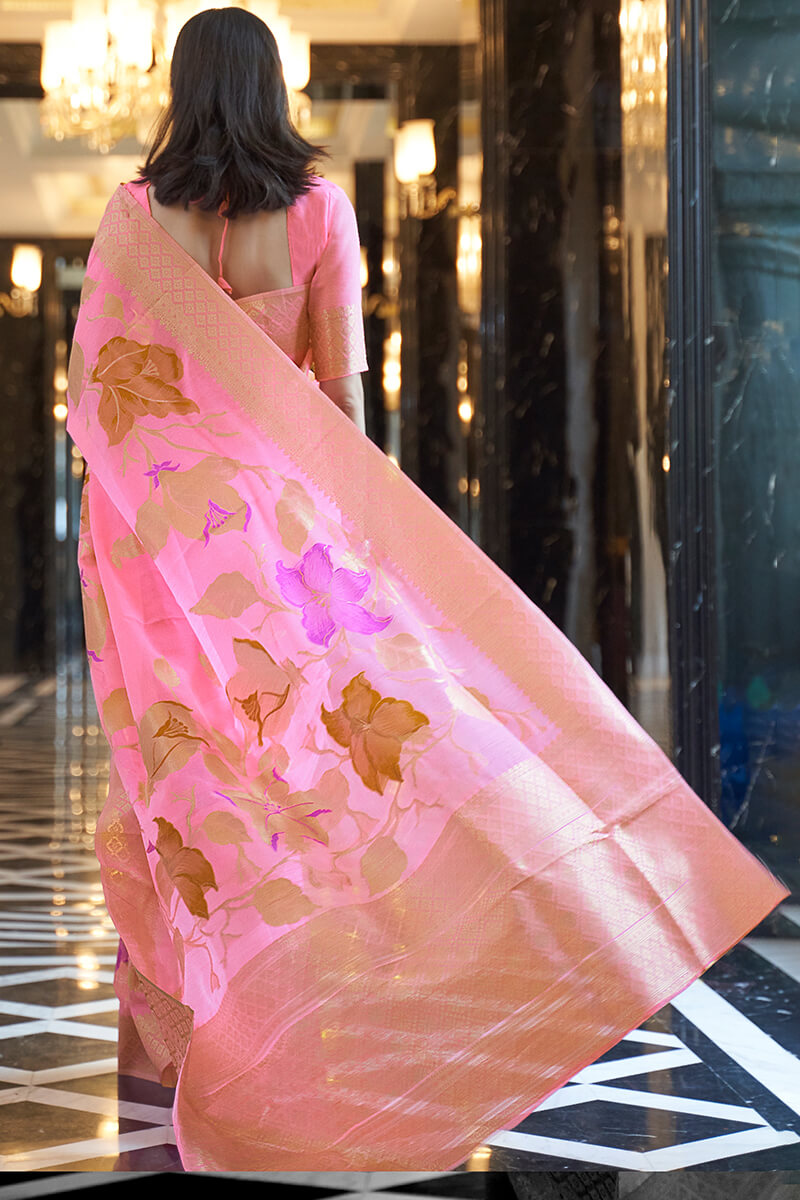 Prettiest Pink Cotton Silk Saree With Fantabulous Blouse Piece