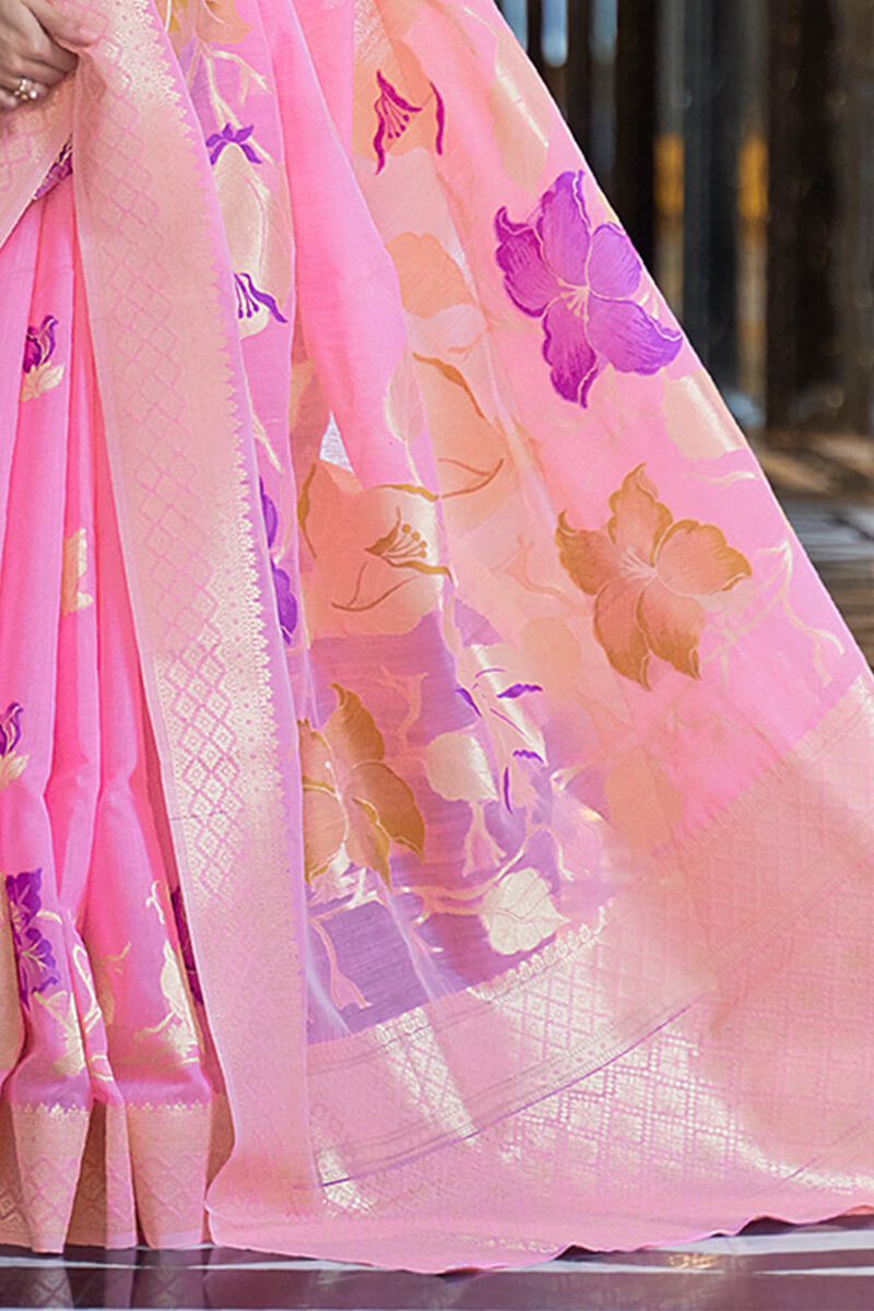 Prettiest Pink Cotton Silk Saree With Fantabulous Blouse Piece