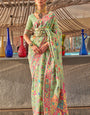 Glorious Pista Cotton Silk Saree With Enchanting Blouse Piece