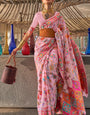 Flameboyant Pink Cotton Silk Saree With Fragrant Blouse Piece