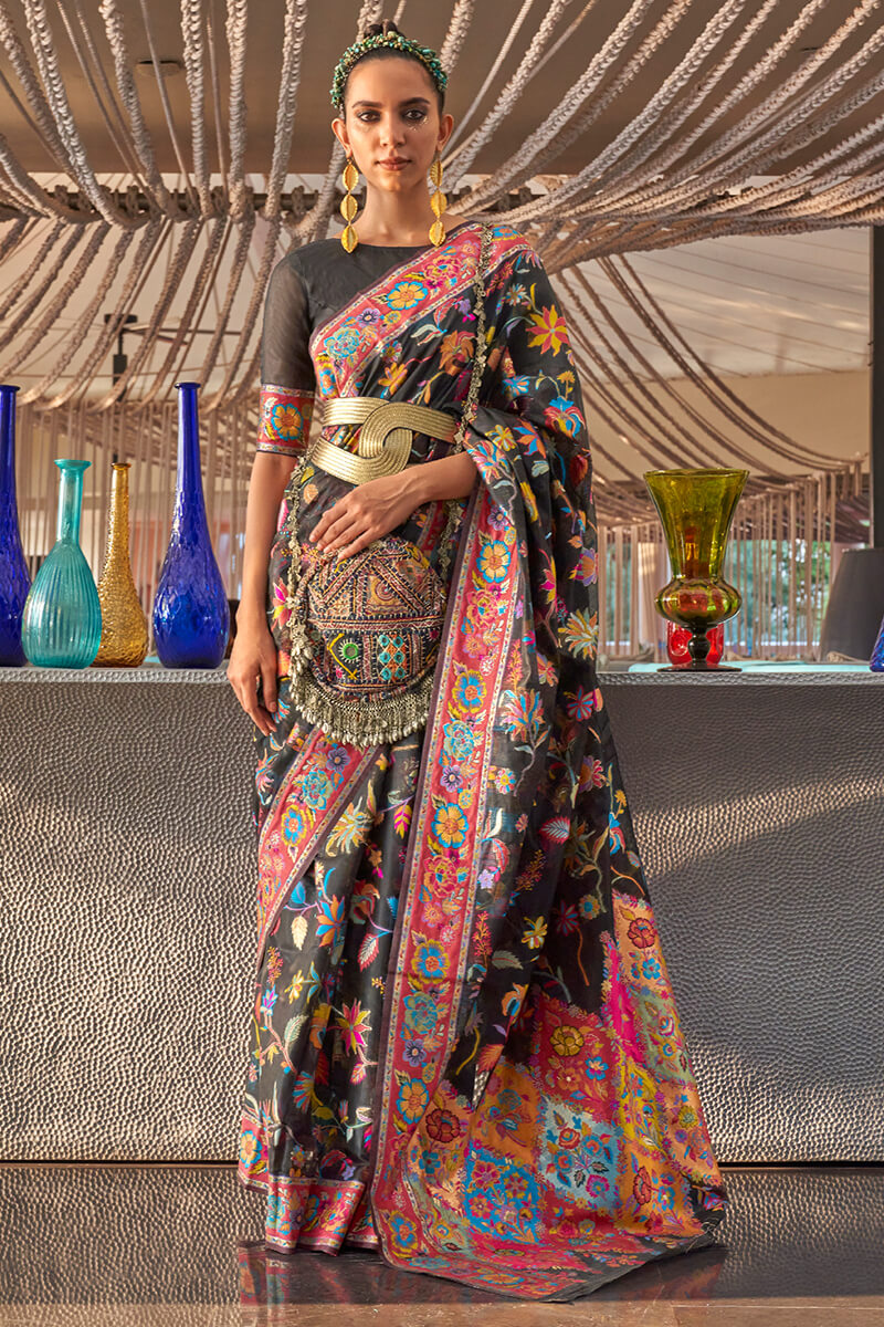 Pleasant Black Cotton Silk Saree With Symmetrical Blouse Piece