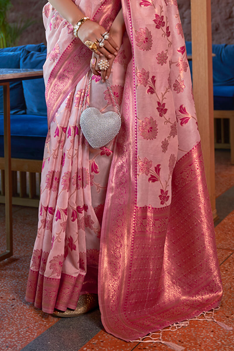 Seraglio Baby Pink Organza Silk Saree With Assemblage Blouse Piece