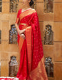 Blissful Red Kanjivaram Silk Saree With Incredible Blouse Piece