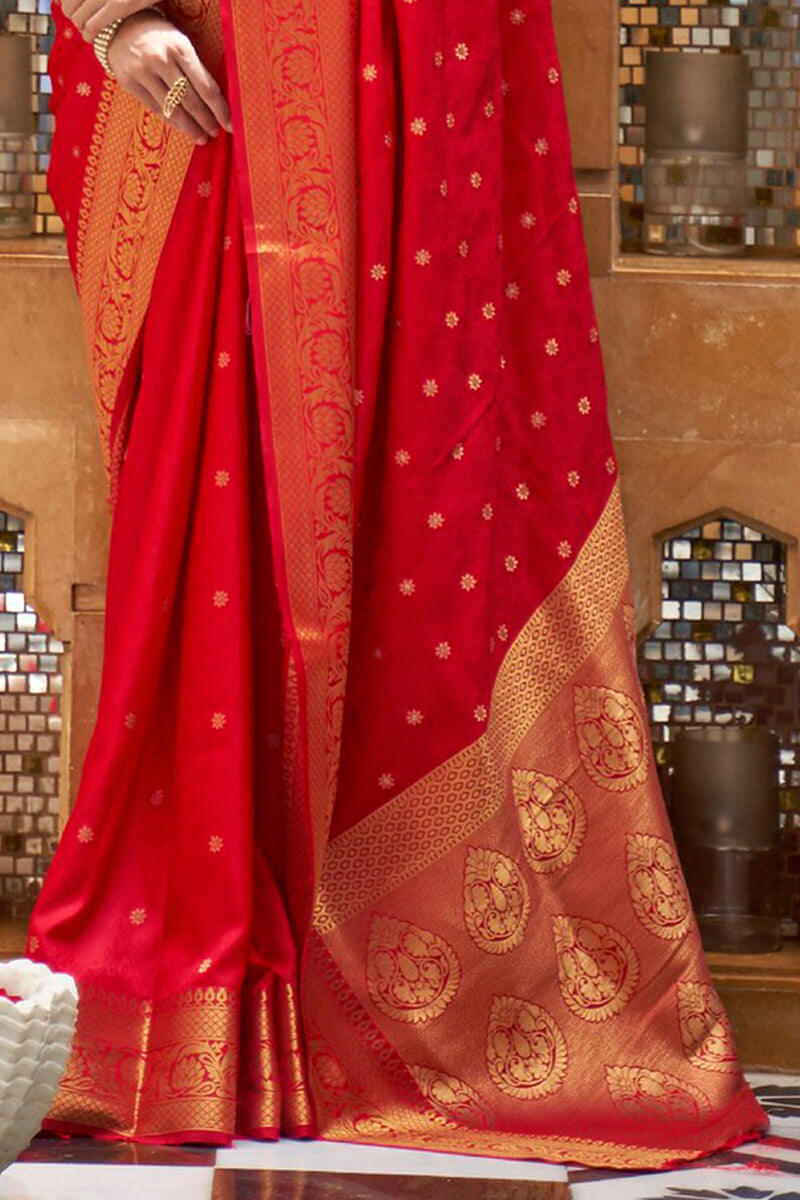 Blissful Red Kanjivaram Silk Saree With Incredible Blouse Piece