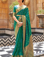 Prominent Rama Kanjivaram Silk Saree With Splendiferous Blouse Piece