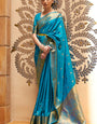 Flamboyant Firozi Kanjivaram Silk Saree With Felicitous Blouse Piece