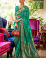 Exceptional Rama Kanjivaram Silk Saree With Smashing Blouse Piece