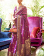 Groovy Purple Kanjivaram Silk Saree With Engaging Blouse Piece