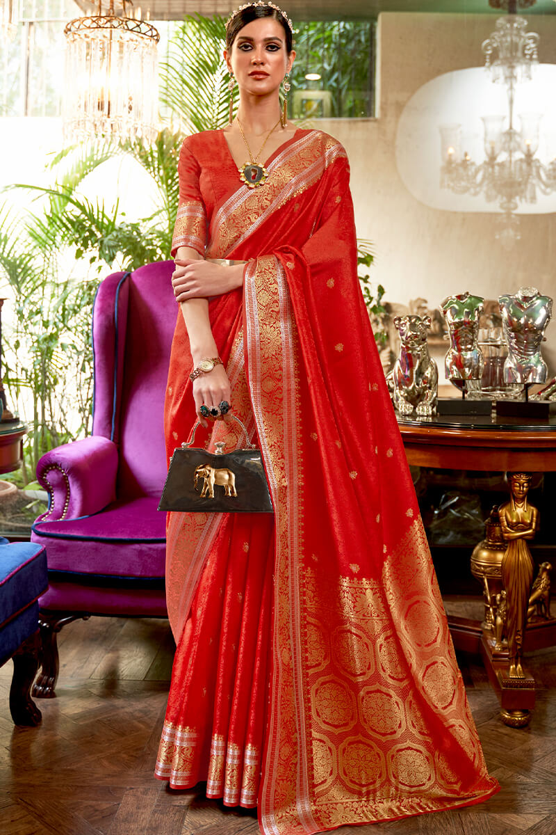 Opulent Red Kanjivaram Silk Saree With Confounding Blouse Piece