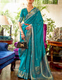 Radiant Firozi Kanjivaram Silk Saree With Pleasurable Blouse Piece