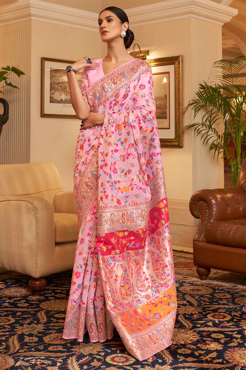 Marvellous Pink Pashmina saree With Posh Blouse Piece