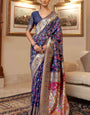 Girlish Navy Blue Pashmina saree With Petrichor Blouse Piece