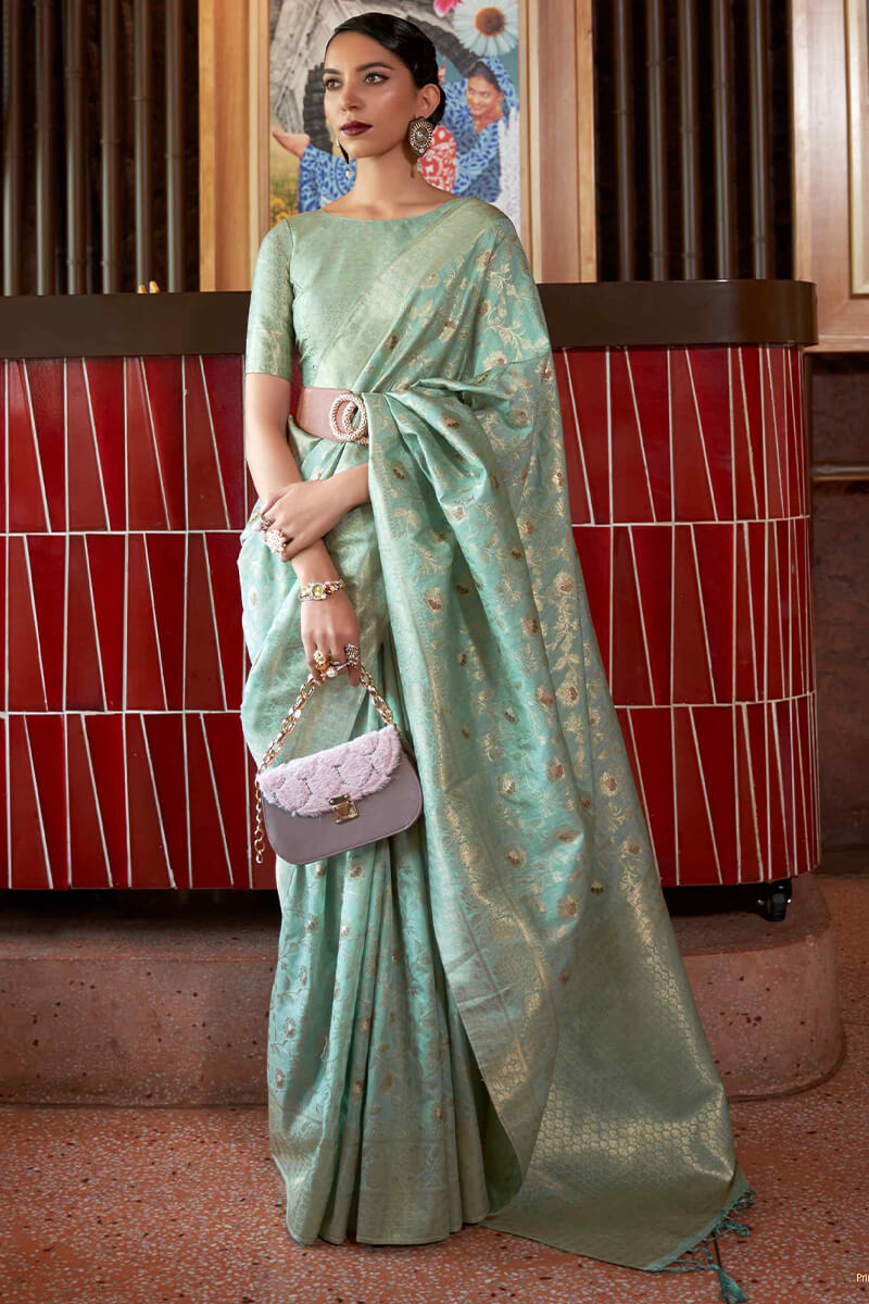 Imaginative Sea Green Soft Banarasi Silk Saree With Fancifull Blouse Piece