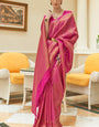 Palimpsest Dark Pink Kanjivaram Silk Saree With Ideal Blouse Piece