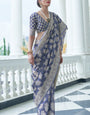 Artistic Flattering Blue Lucknowi Silk Saree With Forbearance Blouse Piece