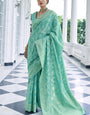 Eloquence Turquoise Lucknowi Silk Saree and Zephyr Blouse Piece