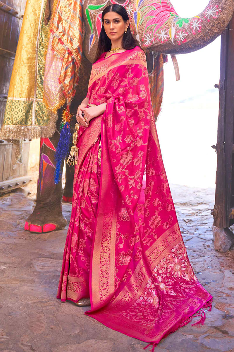 Snappy Dark Pink Soft Banarasi Silk Saree With Delightful Blouse Piece