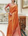 Imbrication Orange Soft Patola Silk Saree with Classic Blouse Piece