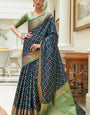 Enchanting Navy Blue Soft Patola Silk Saree with Flamboyant Blouse Piece