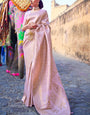 Lissome Baby Pink Kanjivaram Silk Saree with Exquisite Blouse Piece