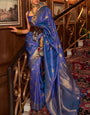 Moiety Royal Blue Kanjivaram Silk Saree with Adoring Blouse Piece