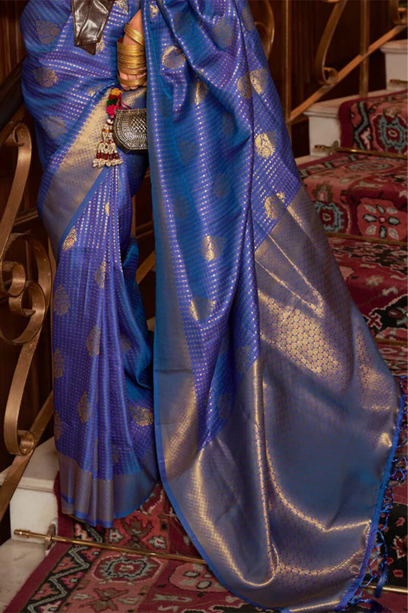 Moiety Royal Blue Kanjivaram Silk Saree with Adoring Blouse Piece